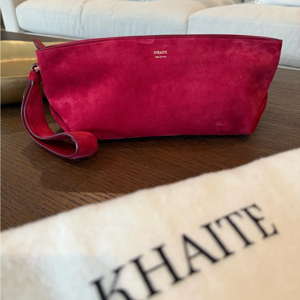 KHAITE Dark Red Suede Clutch NEW - Picture 2 of 7